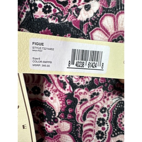 Figue Maia Corduroy Wide Leg Pants Womens Size 6 NWT Paisley Floral Pink Black - Picture 12 of 14